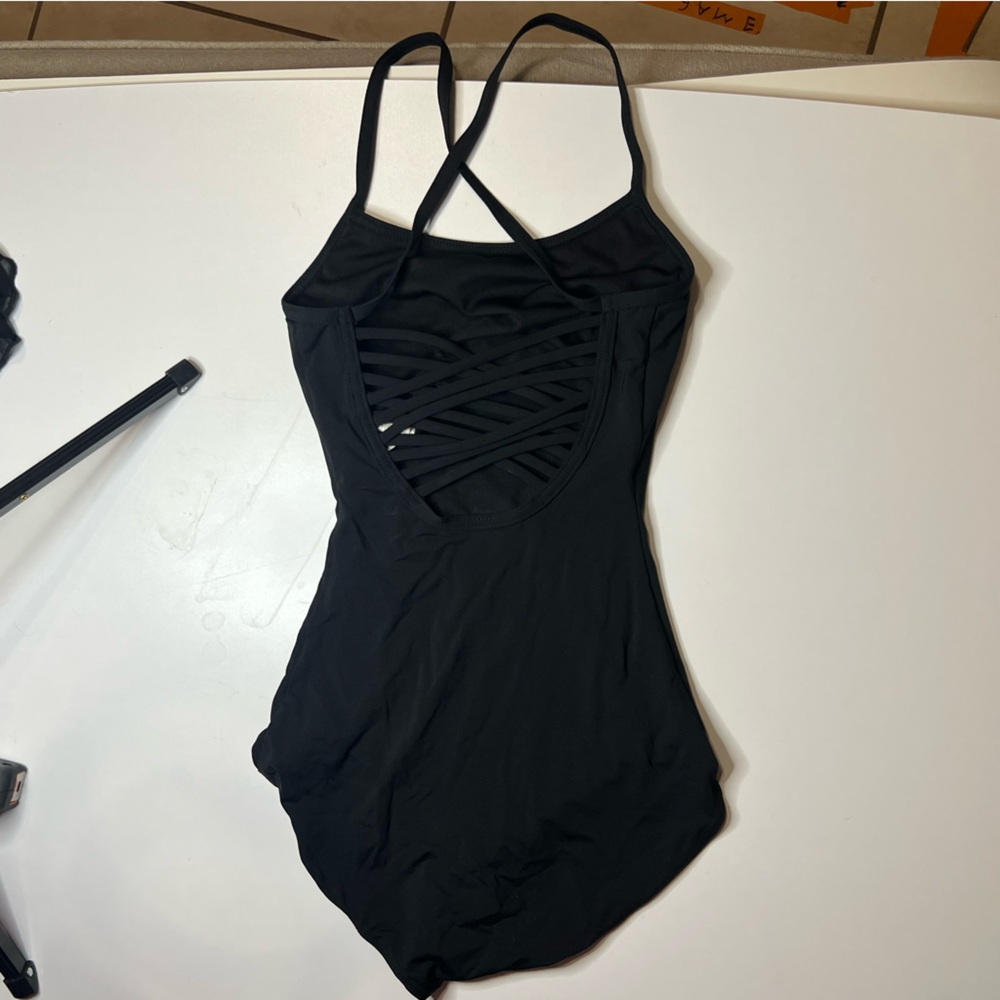 Black One-Piece Leotard with Strappy Back